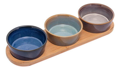 3 Petisqueiras Com Bandeja Lyor De Ceramica 32cm X 10cm