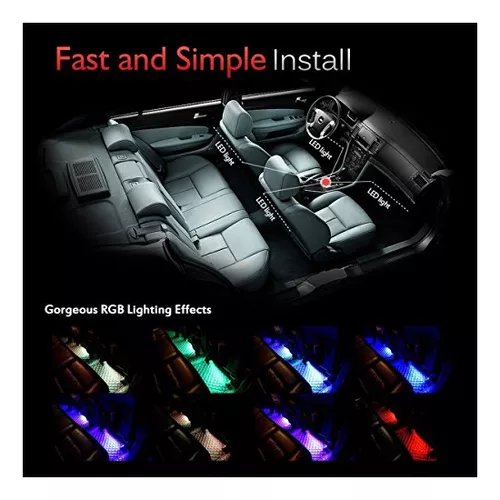 Luces LED de interior de carro, 4 tiras de 36 LED 12 V CC impermeable  multicolor, kit de iluminación, con mando a distancia inalámbrico, de EJ's  SUPER