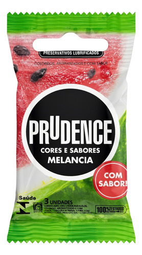 Preservativo Masculino Lubrificado Melancia Prudence Cores e Sabores Pacote 3 Unidades