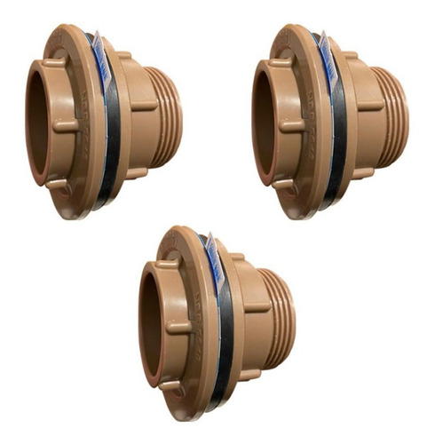 3x Adaptador Flange 20mm (1/2'') Marrom Para Caixa D' Água