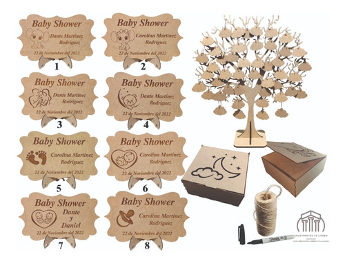 Kit Grande Árbol De Firmas Baby Shower 120 Colgantes Y Caja