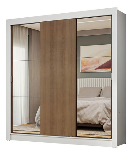 Guarda-roupa Casal 3 Portas Com Espelhos Nobre Madesa Br Cor Branco/Rustic