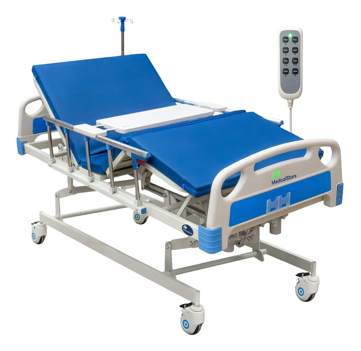 Cama Hospitalaria Eléctrica 3 Motores 5 Posiciones Plegable Altura Ajustable Multiposiciones Aluminio 2 Barandales Porta Suero Colchón Antibacteriano Soporta 240kg Geriátrica Charo
