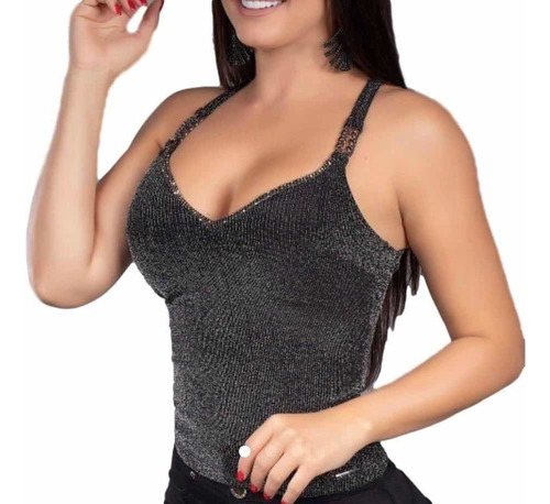 Blusa Pit Bull Jeans 36395 Sexy Bordado No Decote Pit Bul