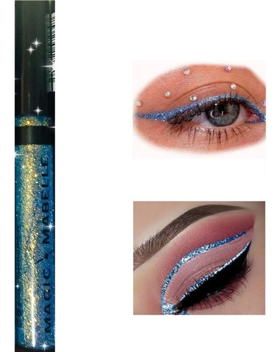 Delineadores De Colores Glitter, Brillos Tonos Magic Mabelle Color Azul Tornasol Efecto Glitter