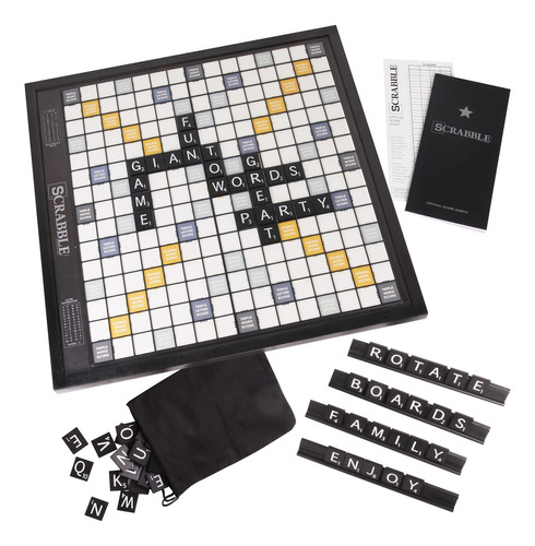 Scrabble Deluxe - Juego De Mesa De Edición Negra Con Girat.