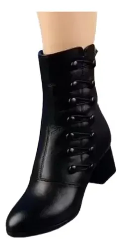Botas De Mujer Con Bot n Grueso De Tac n Medio Meses sin intereses