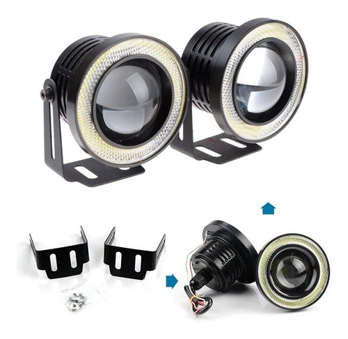 Imagen 8 de 10 de Kit Par Faros Auxiliar Lupa Proyector Super Led Ojo Angel