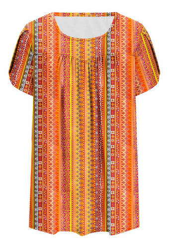 Top Plisado Estampado Cómodo Y Casual Para Mujer