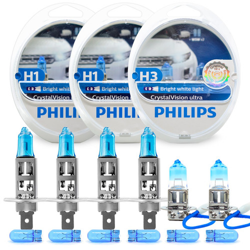 Kit Lâmpada Philips Crystal Vision H1 + H1 + H3 Super Branca