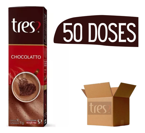 Kit 50 Cápsulas Três 3 Corações Chocolatto Chocolate Quente