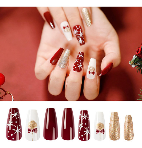Noverlife 96pcs Navidad Long Coffin Press En Las Uñas Con Pe
