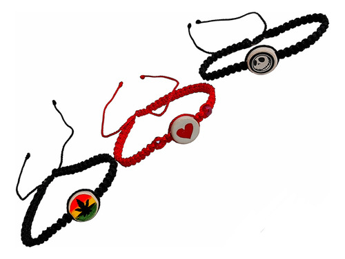 Lote 3 Pulseras Corazón, Marihuana Rasta, Jack