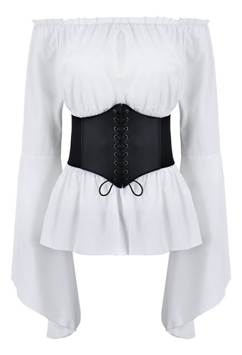 Blusa Renacentista Para Mujer, Corsé Con Cinturón,