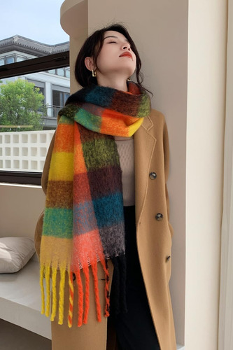 Bufanda Cálida Invierno Mujer Wander Agio Chal Largo Cuadros Color Diseño De La Tela Talle