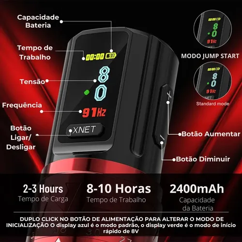 Maquina Tattoo Pen Tatuagem Xnet Exo Wireles 2x Baterias