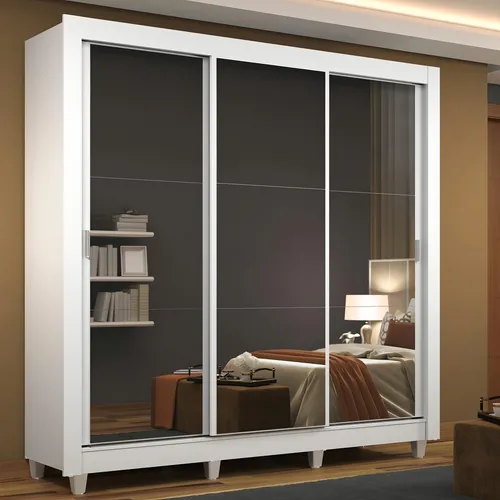 comprar Guarda Roupa Madesa Mônaco 3 Portas Correr De Espelho Pés Cor Branco 1093093ECP