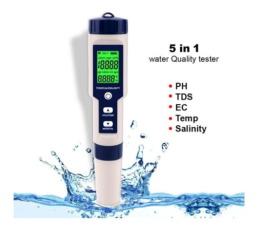 Medidor Multiparametro 5 En 1 Ph Tds Ec Salinidad Temp Aguas