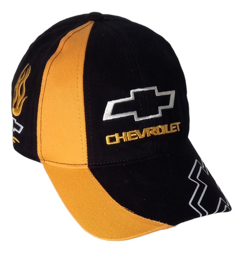 Gorro Chevrolet Adulto Ajustable Negro Y Amarillo ( Logo Frente Bordado) Xl (57-60cm) Ajustable