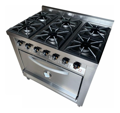 Cocina industrial Rovesco Fiama multigas 6 hornallas plateada puerta ciega