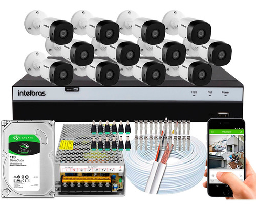 Kit Cftv 12 Cameras Segurança Vhd 1220 B G5 Intelbras 16 Ch