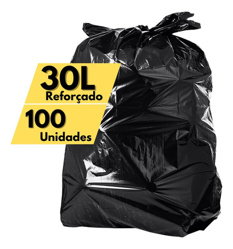 Saco De Lixo 30l Reforçado Para Cesto De Lixo 100 Unidades Cor Preto