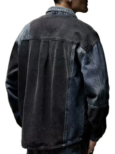 Chaqueta Retro De Mezclilla Lavada Con Bloques De Color Para