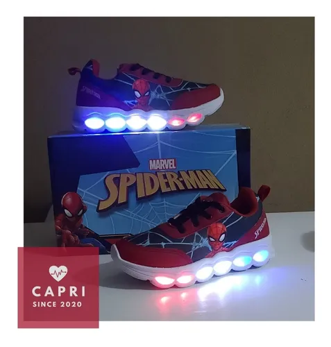 Zapatillas Spiderman (Hombre Araña) Con Luz Led y Cordon - 29 AL 34