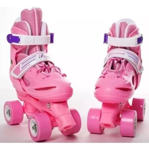 Patines 4 Rueda Ajustable Para Niña Color Rosado