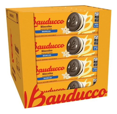 Biscoito Recheado Bauducco Baunilha 140g - Caixa 56 Unidades