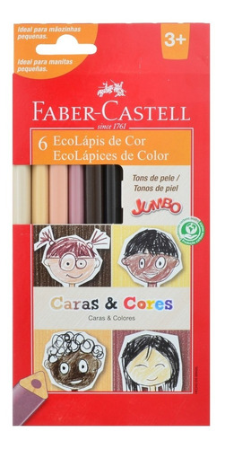 Lápis De Cor Jumbo Caras&cores 6 Tons De Pele Faber Castell