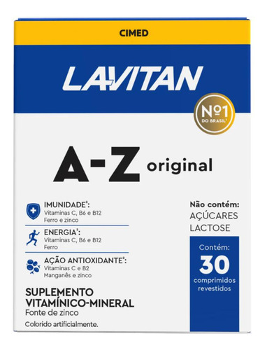 Multivitamínico A Z Caixa Com 30 Comprimidos Revestidos Lavitan  Sem sabor