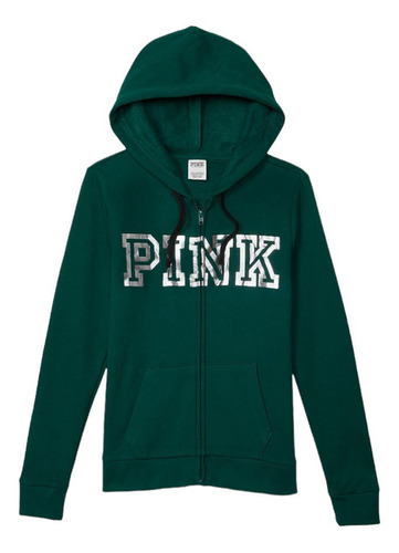 Polerón Victoria's Secret Pink Perfect Full-zip Hoodie Mujer Verde Talla L