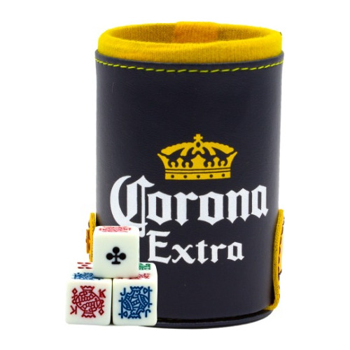 Cubilete Cerveza Corona Con Portadados. 5 Dados Grabados