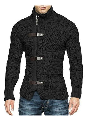 Men's Casual Sweater With Leather Ring And Cardigan