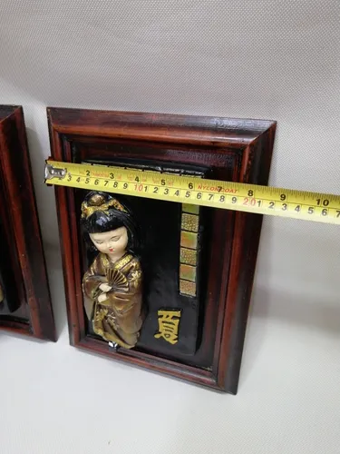 Cuadro Japonés Antiguo En Madera Y Ceramica Al Oleo Relieve (Usado)