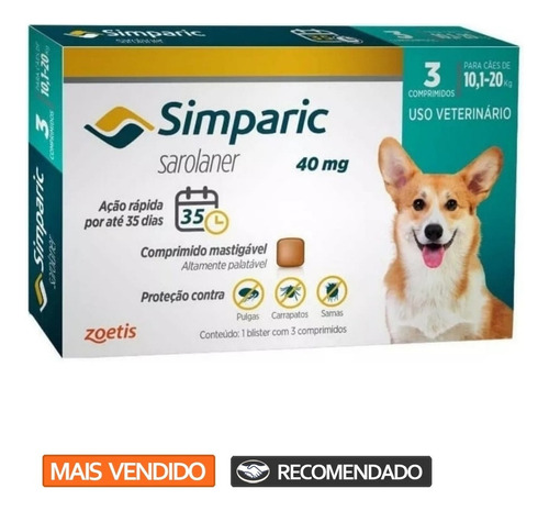 Simparic Promoção 40mg 10 A 20kg C/3