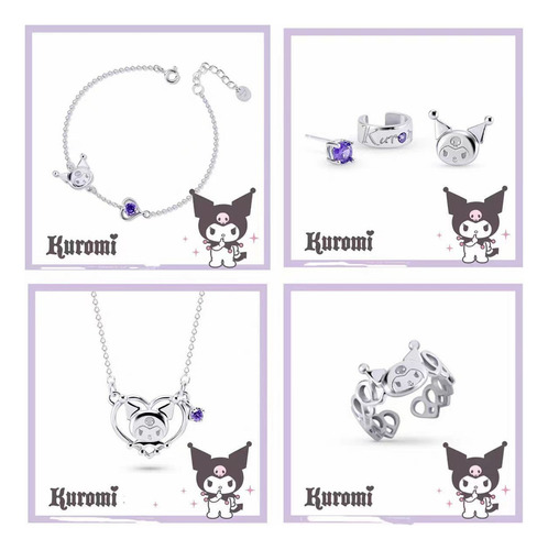 Collars Set Kuromi Mujer Anillo Collar Y Pulsera Moda 3pcs