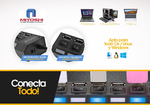 Hub Usb Multiplicador 7 Puertos Usb Con Teclas Y Leds Azules