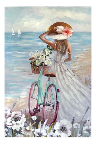 Cuadro Decorativo Mujer Frente Al Mar Mediano En Lienzo