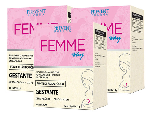 Femme Way Gestantes Vitaminas Minerais Acido Folico 180 Caps