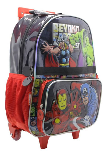 Mochila Escolar Avengers Marvel Beyond Heroes Con Carro Color Rojo Diseño de la tela Liso