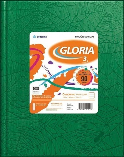  Gloria tapa dura Nro 3 48 hojas  rayadas unidad x 1 24cm x 19cm araña