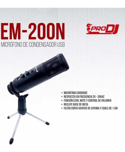 Micrófono Condensador Usb Pro Dj Em200n Para Grabación Pc