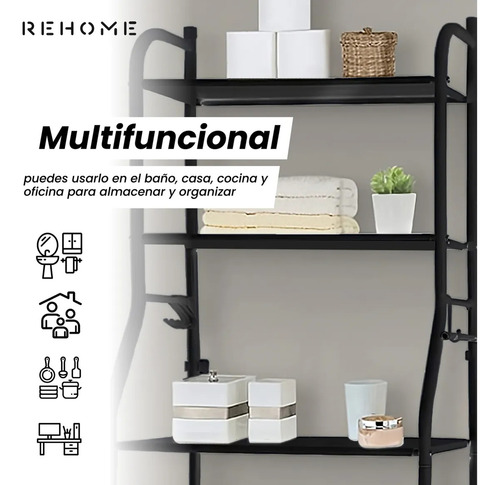 Estante Baño Mueble Organizador De Baño 3 Niveles Toallero Negro Con Repisas