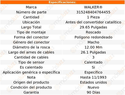 Sensor Ox O2 Antes Cc Nissan Quest 3.0l V6 93/94 Walker
