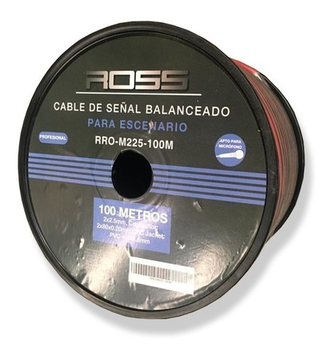 Rollo Cable Ross Rro-m225-100m Para Bafle Rojo Negro 100mts