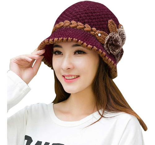 E Hat Mujeres Lady Winter Warm Crochet Tejido Flores De 2021