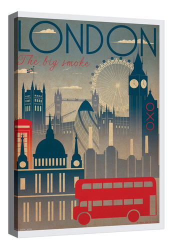 Cuadro Decorativo Canvas Poster Vintage Londres Color Poster Vintage Londres 3 Armazón Natural