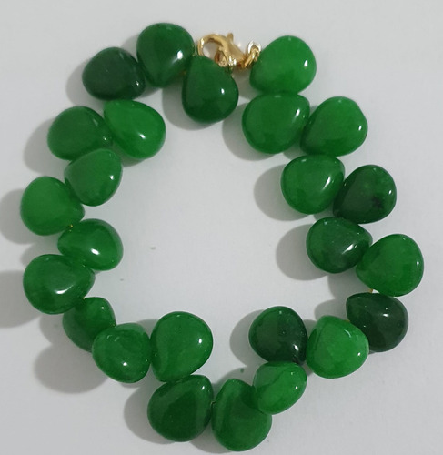Pulsera Jade Verde Gotitas 10mm Cierre Mosqueton Plata 925